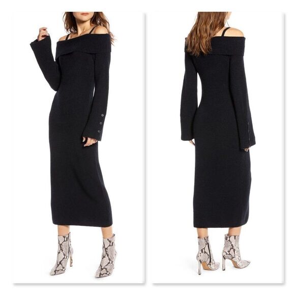 Something Navy Cold Shoulder Sweater Dress - Picture 1 of 13